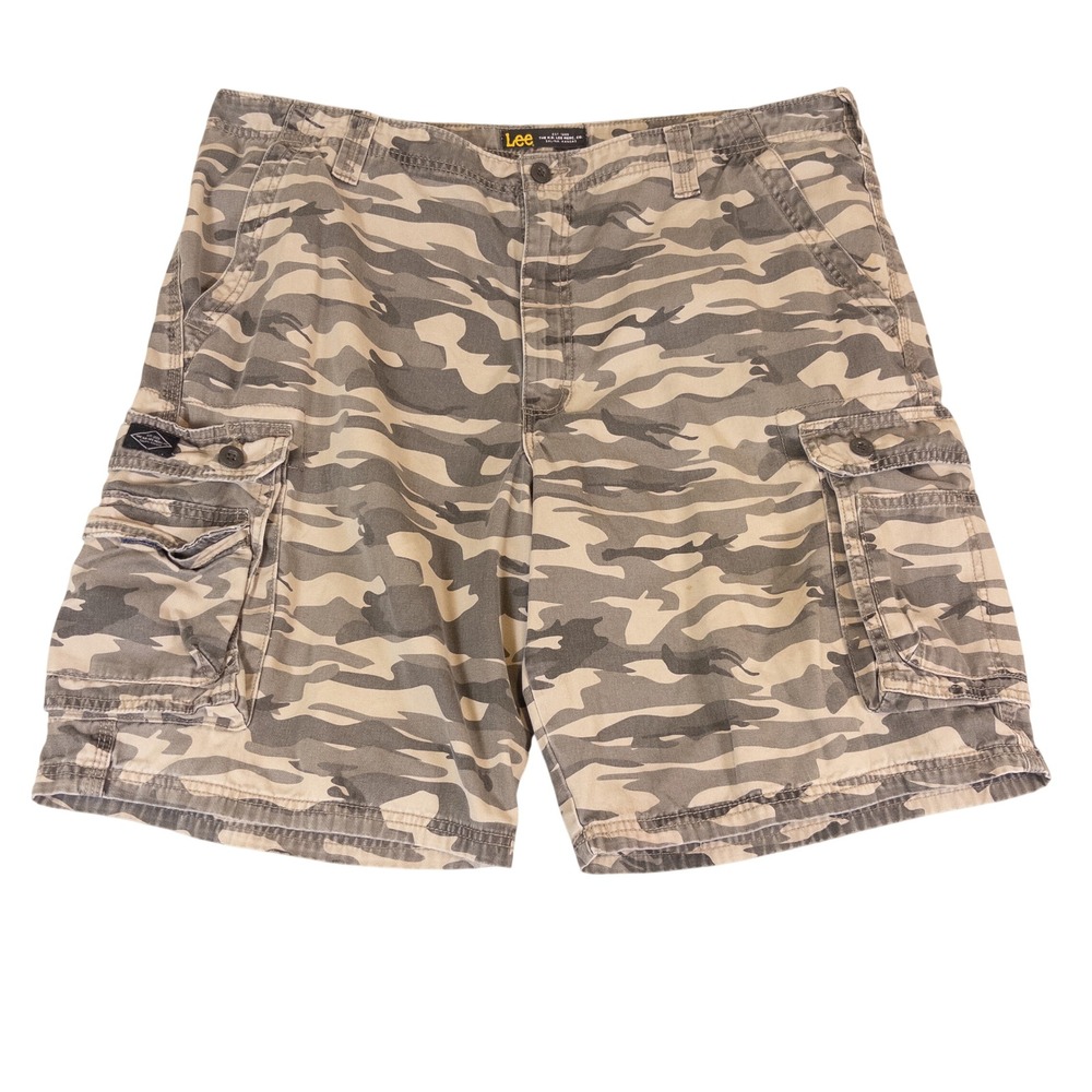 Lee Mens Camo Cargo Shorts Green Brown Camouflage Relaxed Fit Size 40
